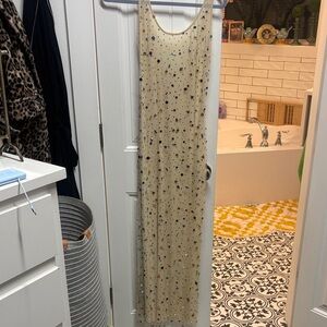 Anthropologie Cream Maxi Dress with Multicolor Sequin Embellishments